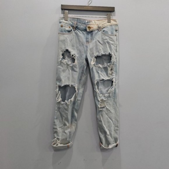 One Teaspoon Awesome Baggies Distressed Boyfriend Jeans Acid Wash - Picture 8 of 9